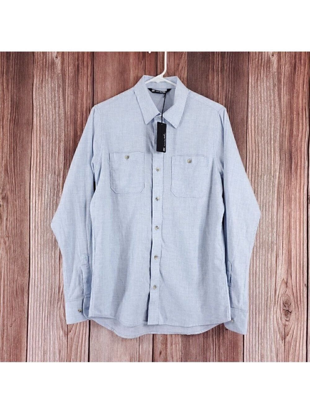 NWT TravisMathew Mens Size Small Hefe Blue Long Sleeve Button Up Shirt 1MP221